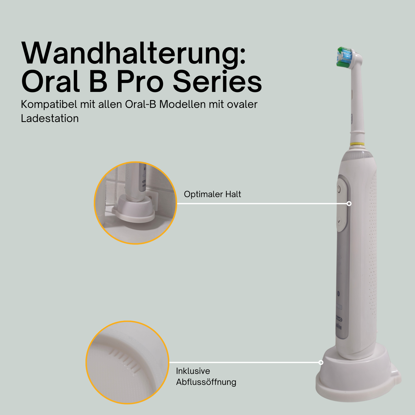 Zahbürstenhalter Wandhalterung passend für Oral-B Zahnbürsten mit ovaler Dockingstation – Inklusive Schrauben & tesa® Powerstrips – Platzsparend & Sicher