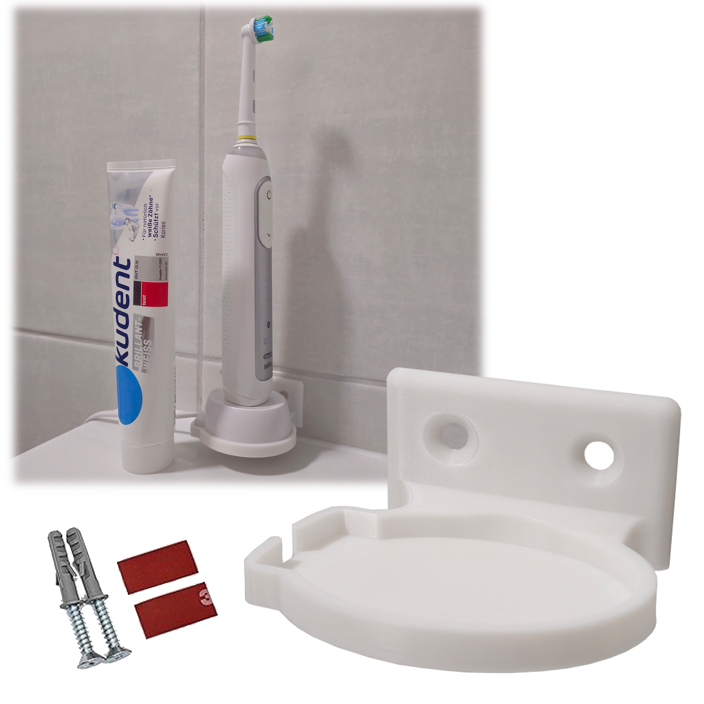 Zahbürstenhalter Wandhalterung passend für Oral-B Zahnbürsten mit ovaler Dockingstation – Inklusive Schrauben & tesa® Powerstrips – Platzsparend & Sicher